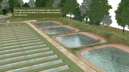 Still Frame from Mesocosm animation showing the lagoons